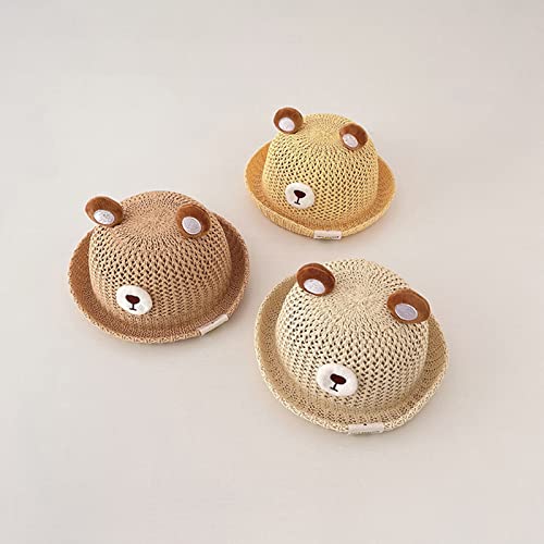 Bucket Hat,Little Kids Straw Hat Toddler Boys Girls Breathable Beach Sun Visors Hats Bear Ear Decorations Accessory4