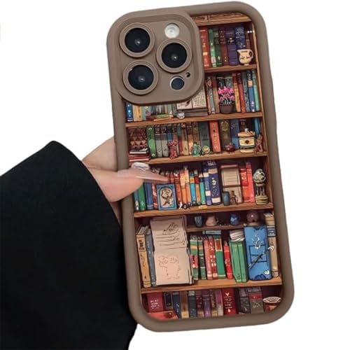 Cartoon Bookshelf Phone Case - Shockproof and Drop-Resistant TPU Protective Cover, Vintage Bookcase-Style Case for iPhone 16/15/14/13/12 Pro Max (
