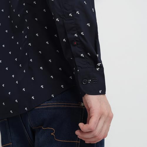 Image of Raymond Men Slim Fit Print Pattern Pure Cotton Cut Away Collar Full Sleeve Casual Shirt