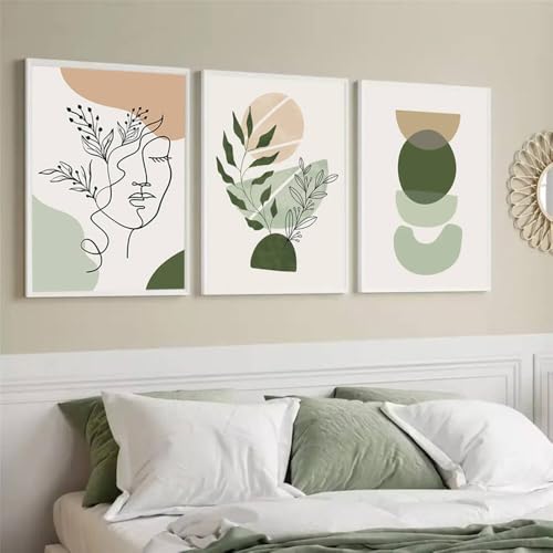BeiYiHo 3 Cuadro Abstracto Verde Laminas Decorativas Pared Geomet...