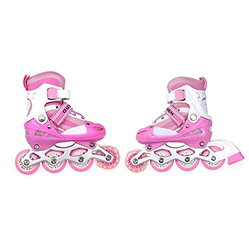 meihe Rollers pour Enfants,Patins à roulettes-Rollers pour Filles et Garçons/Taille réglable/Respirant Confortable pour Patinage des Adolescents(M-Rosa)