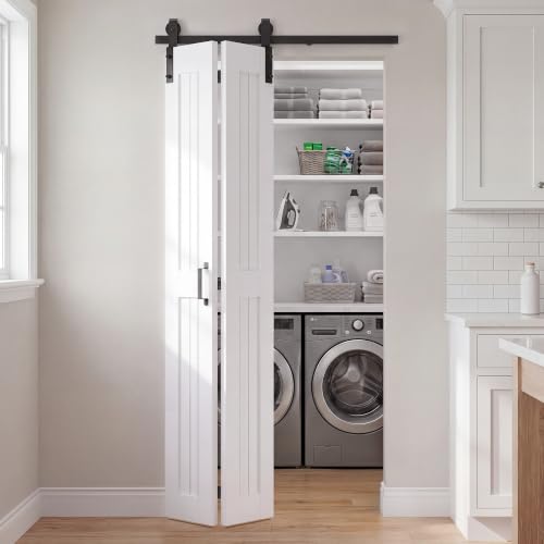 Image of 28'' x 84'' White Bifold Barn Door with Hardware Kit Included