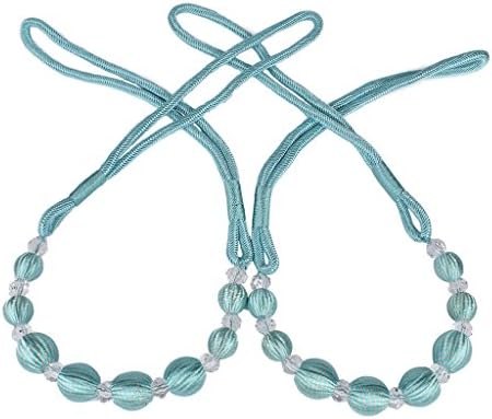 HanLingGG Curtain Rope Holdbacks 2 Pieces Stylish Beaded Drape Curtain Rope Tiebacks Vintage Style Window Drapery Tie Backs (Green)