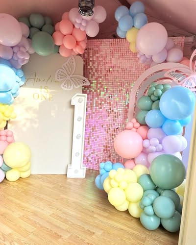 Image of Shimmer Wall Backdrop Pink Iridescent Square Sequin Wall Panel Backdrop Decor for Wedding, Anniversary, Birthday, Party, 24 Panels