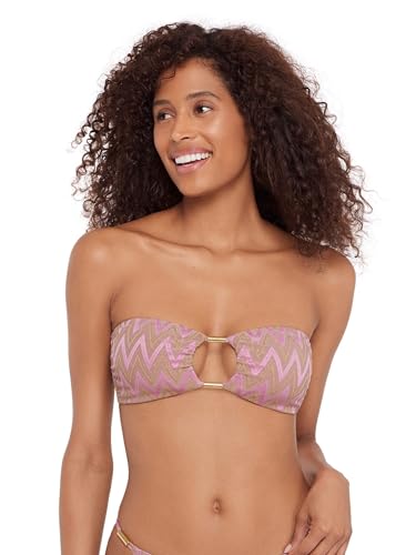 Steve Madden Womens Cutout Bandeau Bikini Top with Gold Beads, Chevron Shine Orchid, X-Large