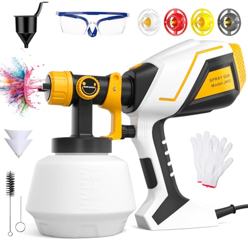 Farbsprühsystem, 600W HVLP Elektrische Spritzpistole mit 4 Düsen & 3 Sprühmuster,1200ML Behälter,Verstellbarem Farbfluss, Lackierpistole Elektrisch für Zäune, Schränke, Wände, Decken, Möbel