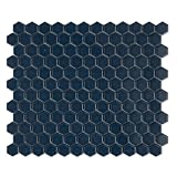 Tenedos 1” Hexagon Porcelain Mosaic Tile Matte Finish Navy Blue Color Wall and Floor Tile for Bathroom, Kitchen, Shower, and Backsplash (5 Sheets)