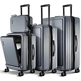 TRAVELARIM Juego de Equipaje rígido con Ruedas giratorias de 4 Piezas, Gris, 4 Piece Set (22/24/28), Juego de Equipaje expandible