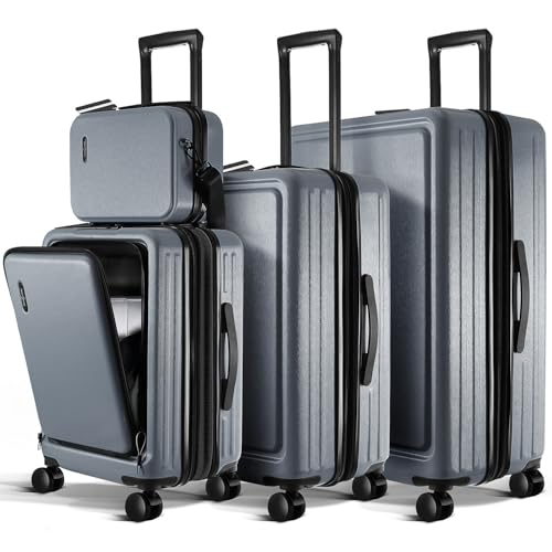 Hard Shell Luggage Sets with Spinner Wheels 4 Piece, Expandable Large Suitcases with TSA Lock, Travel Large Suitcase Set, Grey Luggage Set
