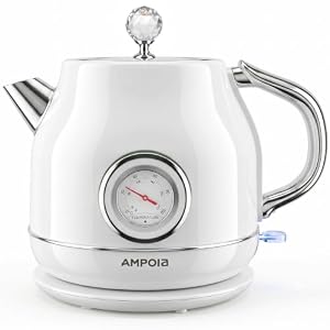 1.8L Retro Electric Kettle with Dual Thermometer (°F/°C) Cream White