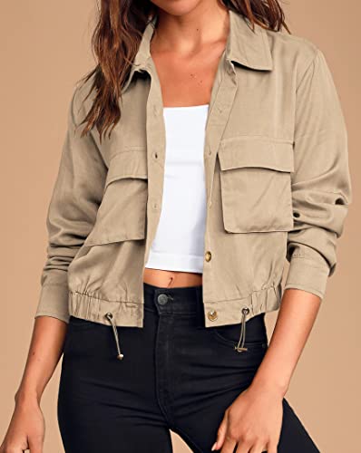 Onedreamer Women's Military Safari Cropped Jackets Button Down Lightweight Oversized Utility Anorak Coat With Pockets #TOP1