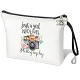 Just A Girl Who Likes Photo Photographer ギフト 女性 写真家 メイクアップバッグ カメラ コスメティックバッグ 写真家への写真ギフト, 白 写真 女の子, ポータブル。