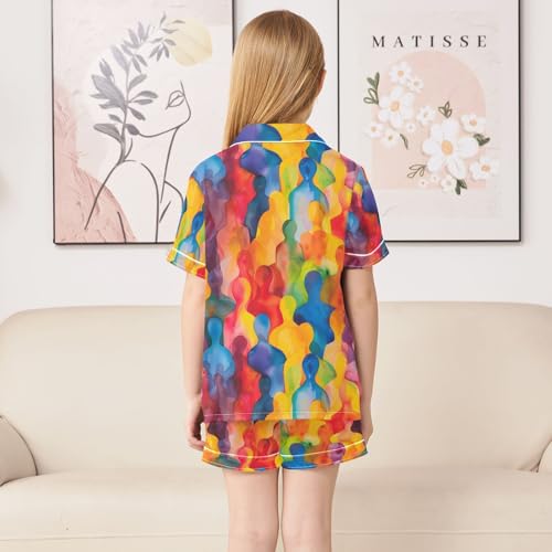 ALAZA Abstract Colorful Art Watercolor Pajamas Satin Pajama Set Short Sleeve Button Down Sleepwear4