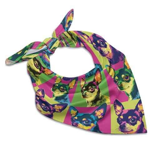 Colorful Chihuahua Head Silk Like Head Scarf for Women Bandana for Hair Wrapping Fashion Accessory Square Hair Scarves 25