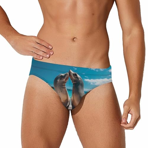 Sea Lion Mens Swim Briefs Quick Dry Swim Trunk Bikini Underwear Swimsuit 3XL