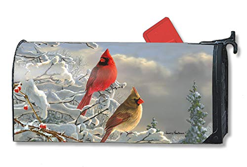 MailWraps Studio M Winter Cardinals Decorative, The Original Magnetic Mailbox Cover, Made in USA, Superior Weather Durability, Standard Size fits 6.5W x 19L Inch Mailbox