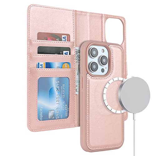 Étui portefeuille iPhone 15 Pro en cuir or rose idéal pour vos sorties sans sac