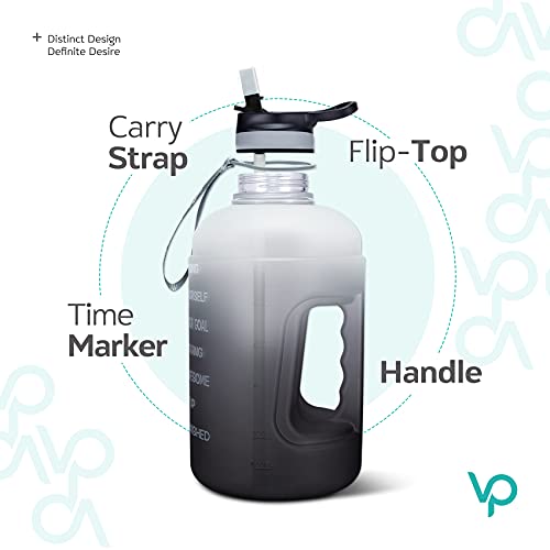 Venture Pal Half Gallon Water Bottle With 2 Lids, Large 64 Oz Water Jug With Motivational Time Marker To Ensure You Drink Enough Water-White/Gray Gradient #TOP4