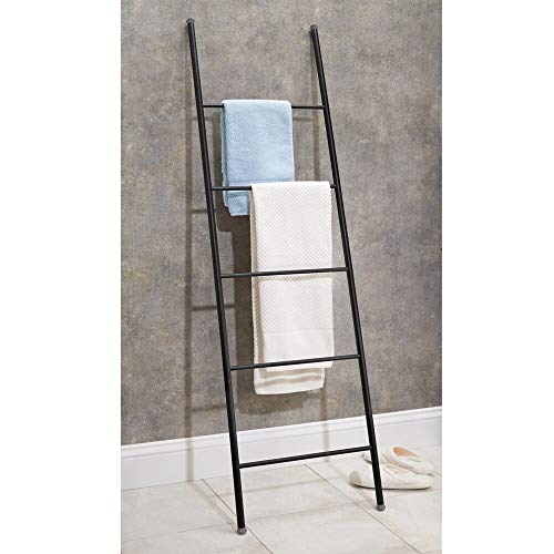 mDesign Metal Free Standing Bath Towel Blanket Ladder Storage Organization, Rack for Bathroom, Bedroom, Laundry Room - Matte Black