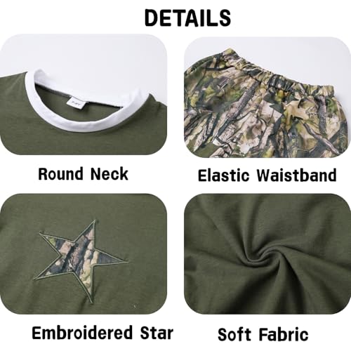 Image of Azmxynol Tween Girls Clothes 2 Piece Outfit T-Shirt Top + Cargo Pants, Teen Girl Trendy Clothing Set, Sizes 7-15 Years
