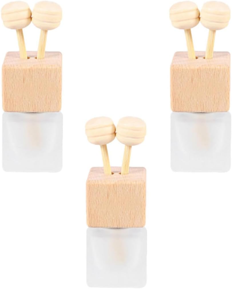 TIDTALEO 3pcs Car Air Vent Essential Oil Diffuser Bottles with Glass and Wooden Lid, 360 Degree Rotatable Clip Design for Car and Dressing Table Air Freshener