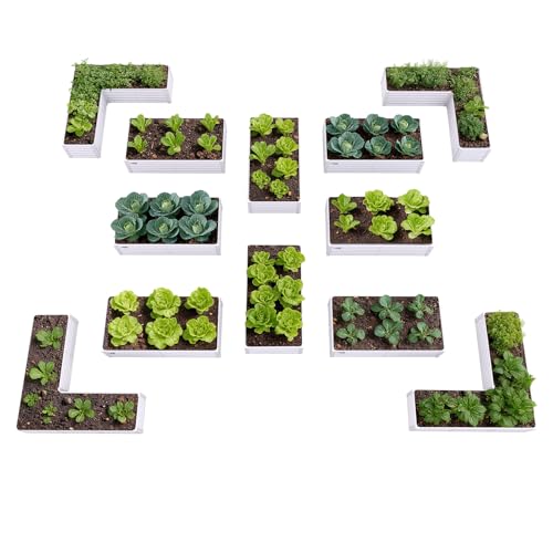 A ANLEOLIFE 12-Piece 18 Inch Tall Raised Garden Beds Kit, Rectangular & L-Shaped Combo Metal Planters – Ideal for Backyard DIY Creative Layouts, Antique White