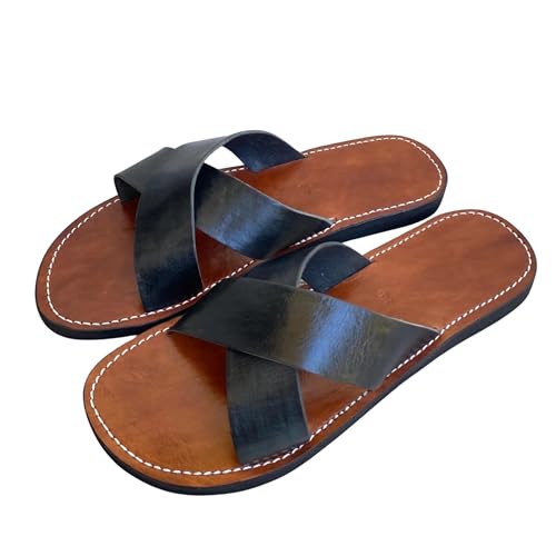 Handmade Leather Sandals for Men, Authentic Moroccan Craftsmanship, Open Toe, Breathable, and Comfortable for Everyday Wear (Black, US Footwear Size System, Adult, Men, Numeric, Medium, 10.5)