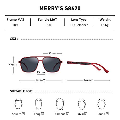 MERRY'S Polarized Sunglasses for Men Lightweight TR90 Frame Double Bridge Square Sun glasses2