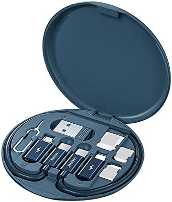 KTOL USB Cable Card,Multi-Function Portable USB Adapter Card Storage Set,60W Fast Charge,USB-C/USB-A/Micro-USB/Charging Cable Kit,Sim Card Tray Eject Pin,Hidden Bracke(excluding Micro SD Cards) Blue