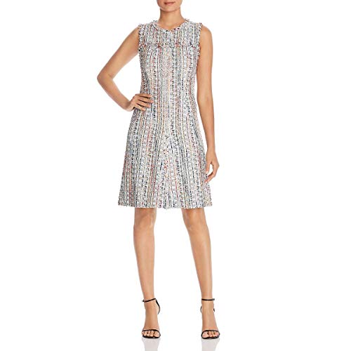 Elie Tahari Womens Dean Metallic Tweed Sheath Dress Taupe 14