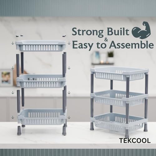 Image of TEKCOOL 3-Layer Kitchen Rack Stand /Multipurpose Racks for Storage /Vegetable Stand for Kitchen Storage Rack /Durable Kitchens Racks for Storages (Grey)
