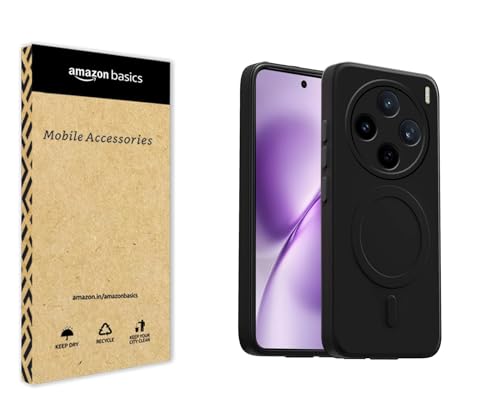 Image of amazon basics Back Cover for Vivo X200T 5G Soft Matte Silicone Mag-Safe Design (Mag-Safe Not Support) Camera Protection | Slim Fit Bumper Cover (Black)