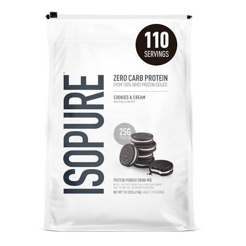 Image of Isopure Zero Carb 100% Pure Whey Isolate Protein Powder, Gluten Free, with Vitamins, Cookies & Cream, 25g Protein Per Serving, 7.5 Lbs, 110 Servings (Packaging May Vary)