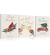 DSHFG Vintage Christmas Party Wall Decor, Rustic Christmas Wall Art Canvas Decor with Framed Set ...