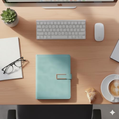 Image of AccuPrints A5 PU Leather Diary Grey Green Hard Bound A5 or 5.8 * 8.3 inches Notebook Diary with PU Leather Belt Lock Pages 196 for Office(Sea Green)