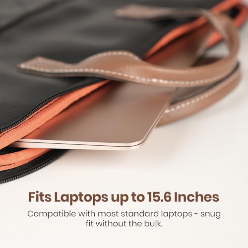 Image of Portronics Encase 104 Laptop Sleeve for 15.6 Inch Laptops, PU Leather Office Bag with Trolley Strap, Smart Inner Pocket, Comes with Handle & Accessory Pockets, Office Laptop Bag /Case /Cover (Black)