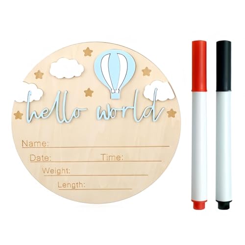 3PCS Hello World Baby Sign, Plaques Welcome Baby Name Plaque, Baby Announcement Sign, Wooden Name Plaques for Home Hospital Nursery Newborn Baby, Newborn Boys and Girls Welcome to The World Sign