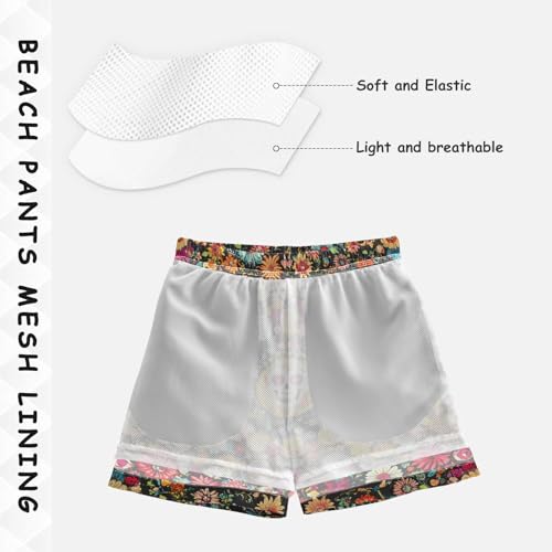 Boys Beach Board Shorts Dead Easter Flower Skull Swim Trunk Teen Swimwear4