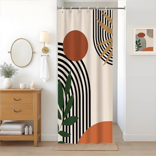 Uiiooazy Rideau Douche Anti Moisissure, Rideau de Douche Terracotta 90x180cm Tissu Lavable Étroit Orange Boheme Rideaux de Baignoire Abstrait Petit Imperméable Rideaux...