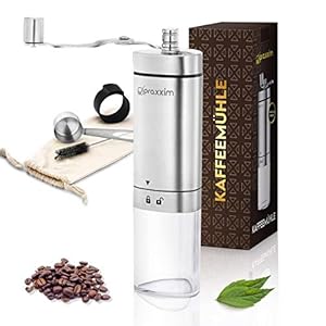 praxxim Handkoffiemolen – handkoffiemolen in elegant design – espressomolen voor 60 ml koffiebonen – koffiemolen met praktische accessoires voor ontspannen koffiegenot