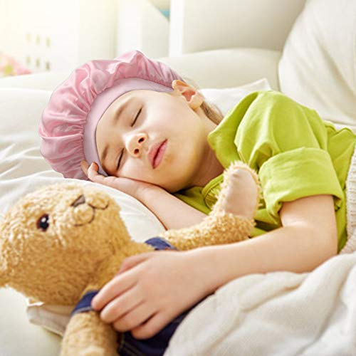 Duozan 2 Pack Kids Satin Bonnets Night Sleeping Cap Wide Band Shower Cap Bath Hats For Baby Children Toddler (Purple+Pink) #TOP2