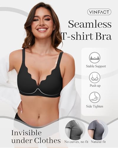 Image of Vinfact Plunge Jelly Bras for Women No Underwire Wireless Lift Full Coverage T Shirt Everyday Sleep Bra