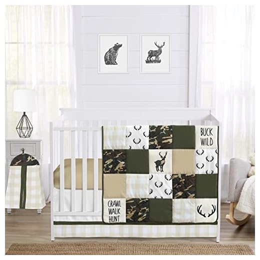 27+ Stunning Ralph Lauren Nursery Ideas for Your Little One 2 Sweet Jojo Designs 4-Piece Baby Crib Bedding Set (Woodland Camo Deer) for Boys, Infants/Nursery incl. Blanket, Fitted Sheet, Skirt, Diaper Stacker (Forest Green, Camouflage, Rustic, Stag, Beige Plaid)