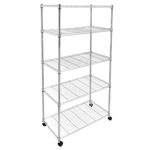 Image of Simple Deluxe Heavy Duty 5-Shelf Storage Shelves, 1750Lb Loading Capacity, 35.43 inch W x 17.72 inch D x 70.87 inch H Adjustable Shelving Unit with Wheels, Chrome