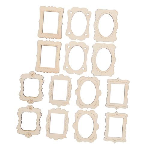 KALLORY 40pcs DIY Wood Picture Frame Pendants Unfinished Hollow Frames for DIY Crafts Bulk Random Style