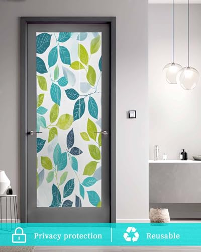 Película de privacidad para ventana hojas verdes teal 17.7"x39.3" miniatura 5