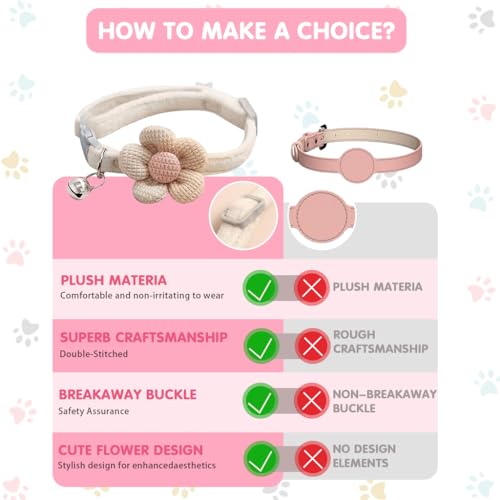 Image of Qpets Breakaway Cat Collar with Bell & Flower, Lovely, Plush, 11L x 5W cm
