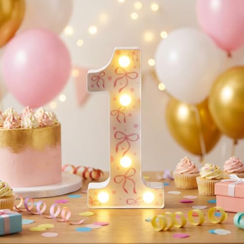 Panneau lumineux à DEL chiffre 1 et centre de table anniversaire fille
