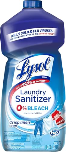Image of Lysol Disinfectant Laundry Sanitizer, Laundry Detergent Additive, Color Safe Bleach Alternative, Laundry Odor Eliminator, Kills Bacteria & Viruses, Crisp Linen Scent, 40 fl oz (pack of 4)