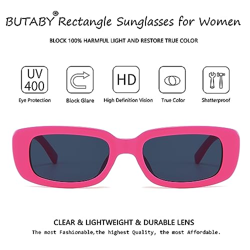 Image of BUTABY Rectangle Sunglasses for Women Retro Driving Glasses 90's Vintage Fashion Narrow Square Frame UV400 Protection